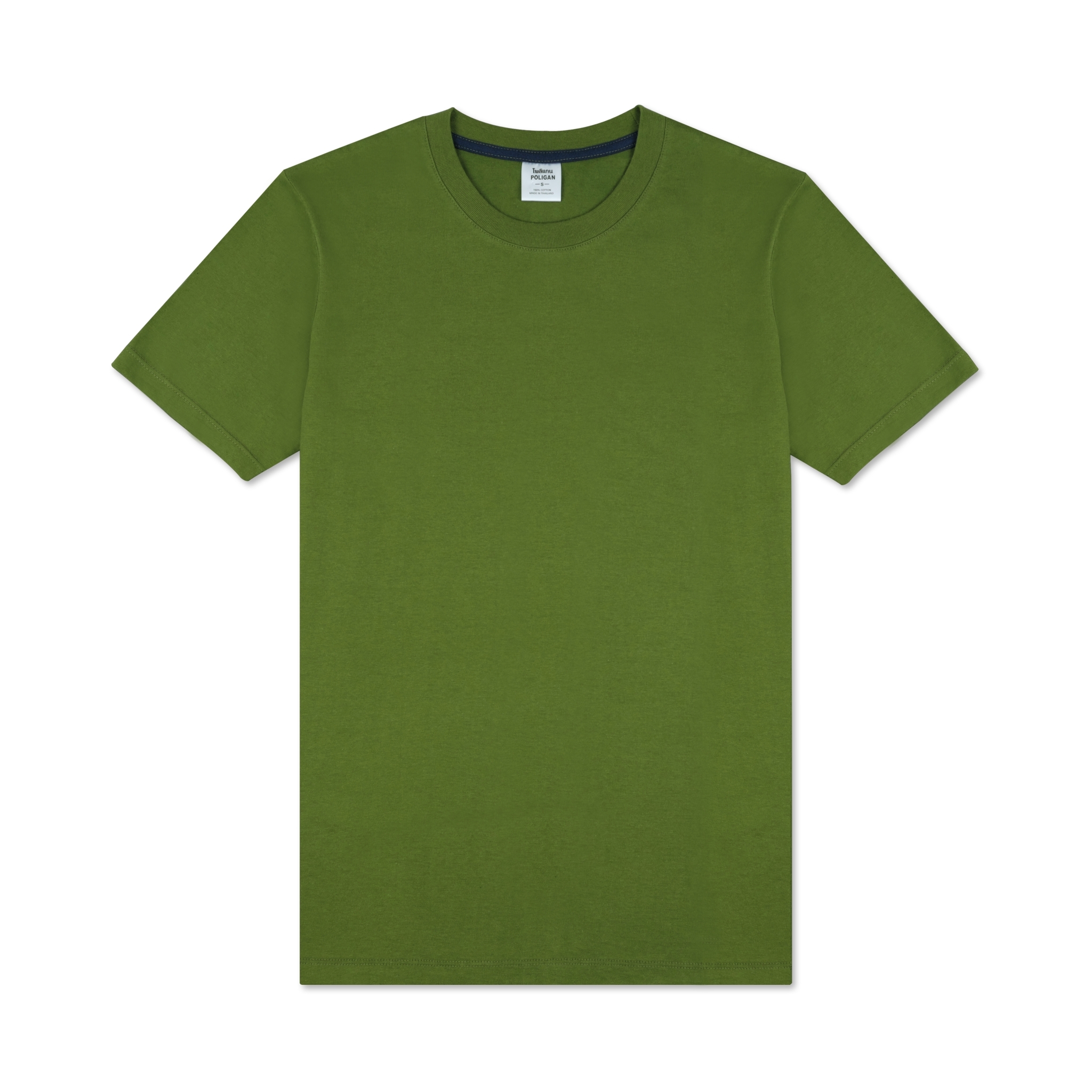 T-Shirt เสื้อยืด คอกลม-คอวี แต่งกุ๊นคอ COTTON100% สีเขียวขี้ม้า