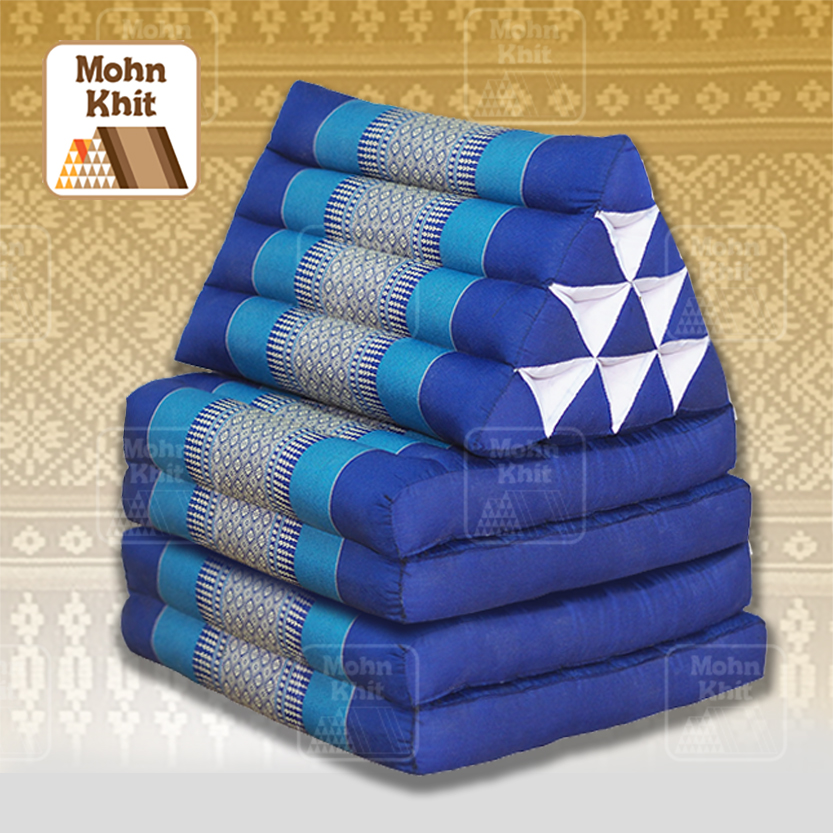 หมอนสามเหลี่ยม 10 ช่องติดเบาะ 4 พับ 53x180x30cm// Tri-angle kapok Traditional Floor Cushions 10 holes with 4 part of mattress.