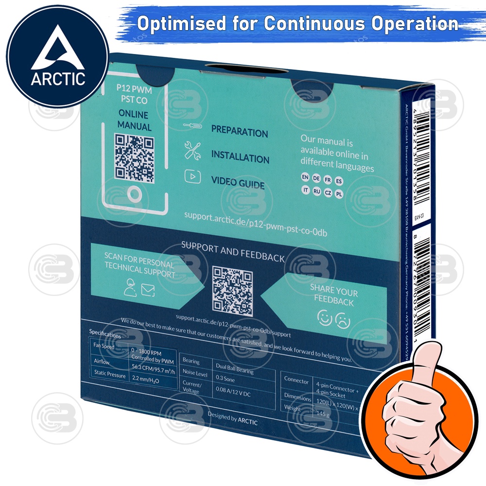 [CoolBlasterThai] ARCTIC P12 PWM PST CO Black (size 120 mm.) PC Fan Case ประกัน 6 ปี