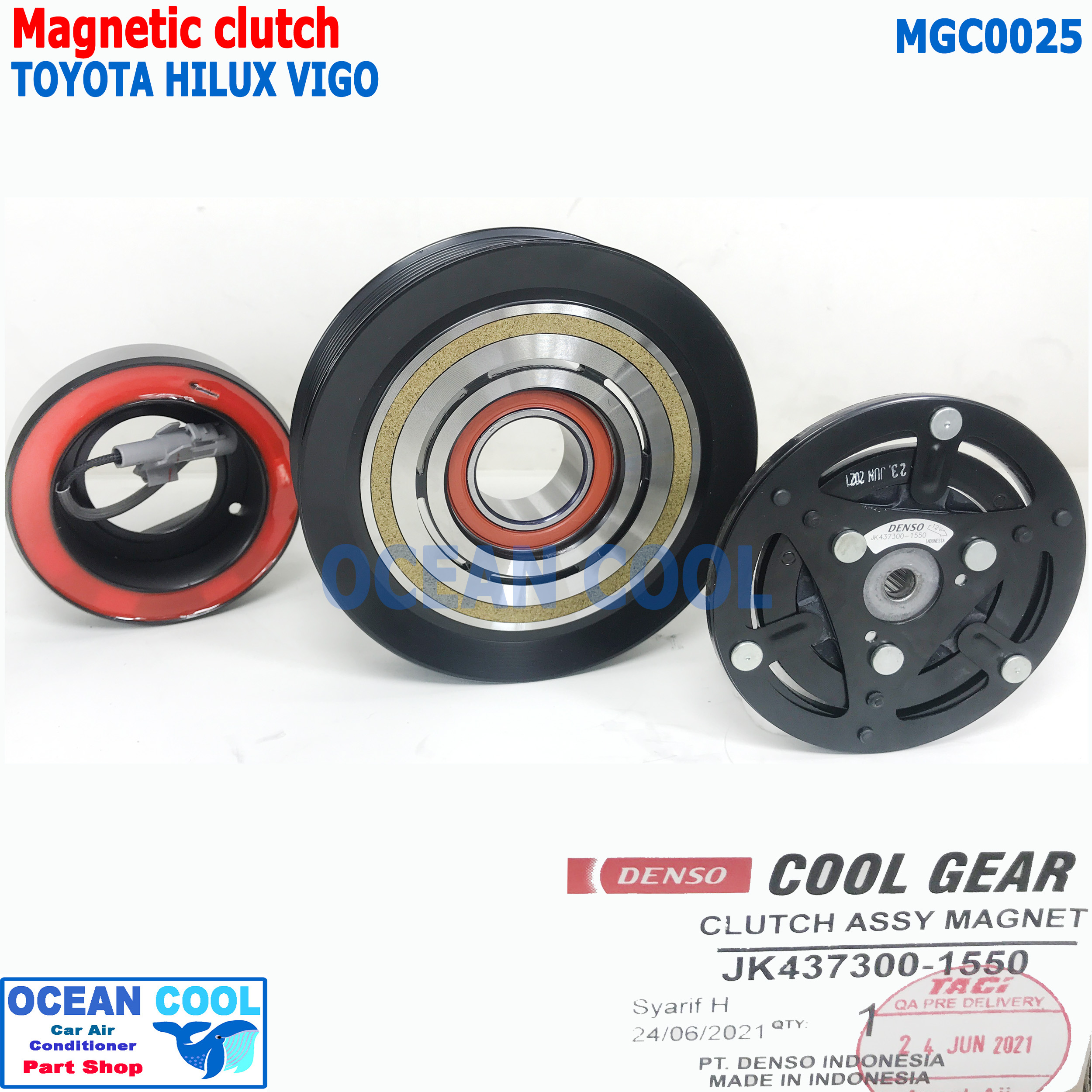 คลัชคอมแอร์ โตโยต้า วีโก้ 2003 - 2014 MGC0025 Cool Gear JK437300-1550 7pk Compressor Clutch for TOYOTA VIGO คอยล์คลัชต์ มีเทอร์โมฟิวส์ป้องกันคอมเพรสเซอร์ล๊อค