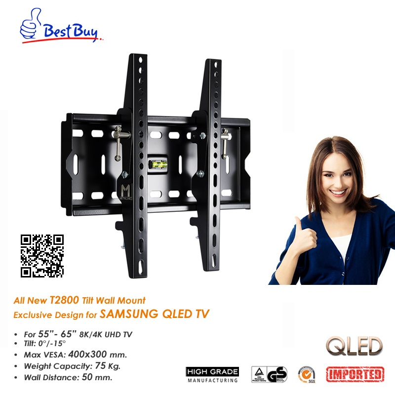 All New T2800 ขาแขวนทีวี Exclusive Design for SAMAUNG QLED TV ขนาด 55-65 นิ้ว, ปรับก้มจอได้ 15°, Max VESA 400x300(mm), Weight Capacity 75 Kg.