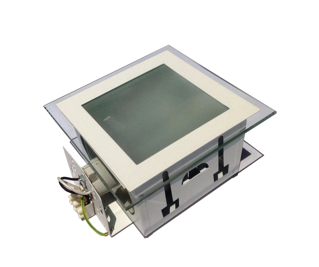 โคมดาวน์ไลท์สี่เหลี่ยมขอบขาว มีกระจกใสครอบ 162 MM. x 162 MM. x 85 MM.