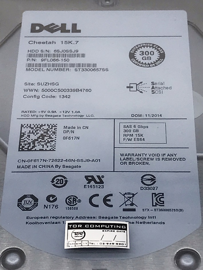 REF, Dell 0F617N F617N [TorCompTH Thailand - ขาย จำหน่าย ราคา] Dell 300GB 15K 6G SAS 3.5IN HDD (ST3300657SS)