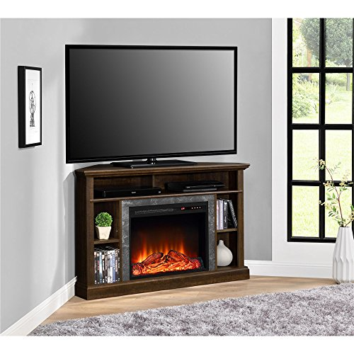 Ameriwood Home Overland Electric Corner เตาผิงสำหรับทีวีกว้างถึง 50 นิ้ว เอสเปรสโซ Ameriwood Home Overland Electric Corner เตาผิงสำหรับทีวีกว้างถึง 50 นิ้ว เอสเปรสโซ