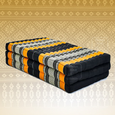ที่นอนขิด 3 พับลายไทยสีเหลืองดำ ขนาด 110x180x7Cm //Large 3 part mattresses Cotton, kapok