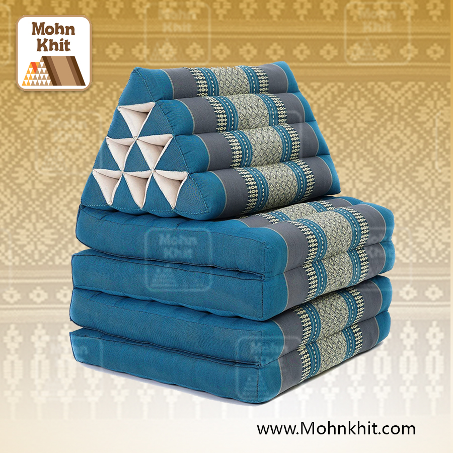 หมอนสามเหลี่ยม 10 ช่องติดเบาะ 4 พับ 53x180x30cm// Tri-angle kapok Traditional Floor Cushions 10 holes with 4 part of mattress.