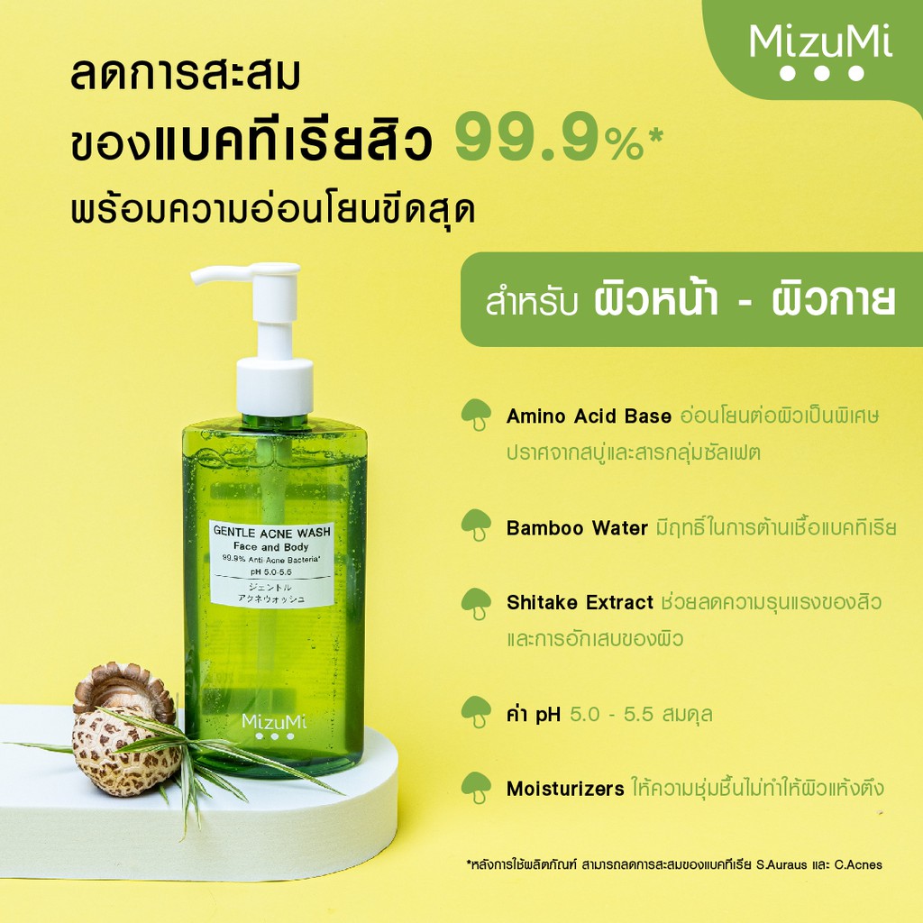 แท้พร้อมส่ง‣ MizuMi Gentle Acne Wash Face and Body 45ml เจลล้างหน้า + อาบน้ำ มิซึมิ เจนทัล แอคเน่ วอช