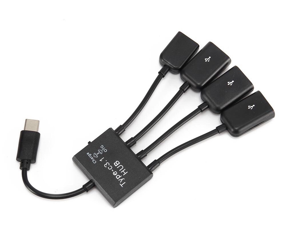 USB 3.1 Type C Male to 3 USB A 2.0 Female + Micro USB Female 4 in 1 OTG Hub