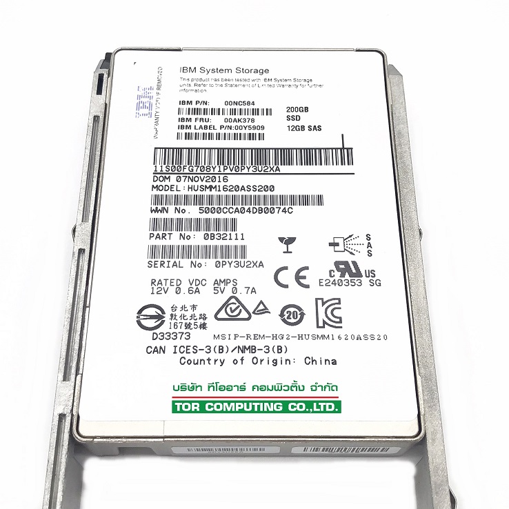 IBM 00AK378 [TorCompTH Thailand ขาย จำหน่าย ราคา] IBM 200GB 15K 12Gb 2.5in SSD for V3700 Gen1