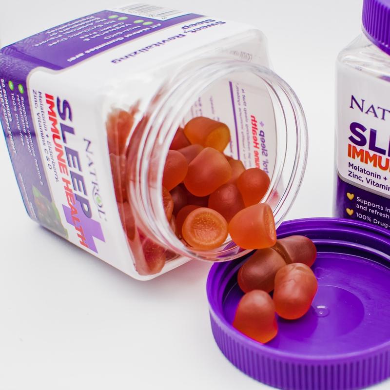 Natrol Sleep + Immune Health Gummies (Melatonin 6mg + Elderberry, Zinc, Vitamins C & D) บรรจุ 50 ชิ้น # รส BERRY