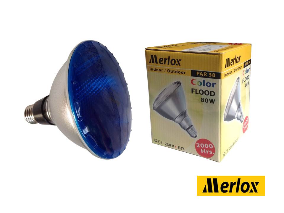 หลอดไฟ PAR38 230V 80W BLUE Flood 38° E27 MERLOX