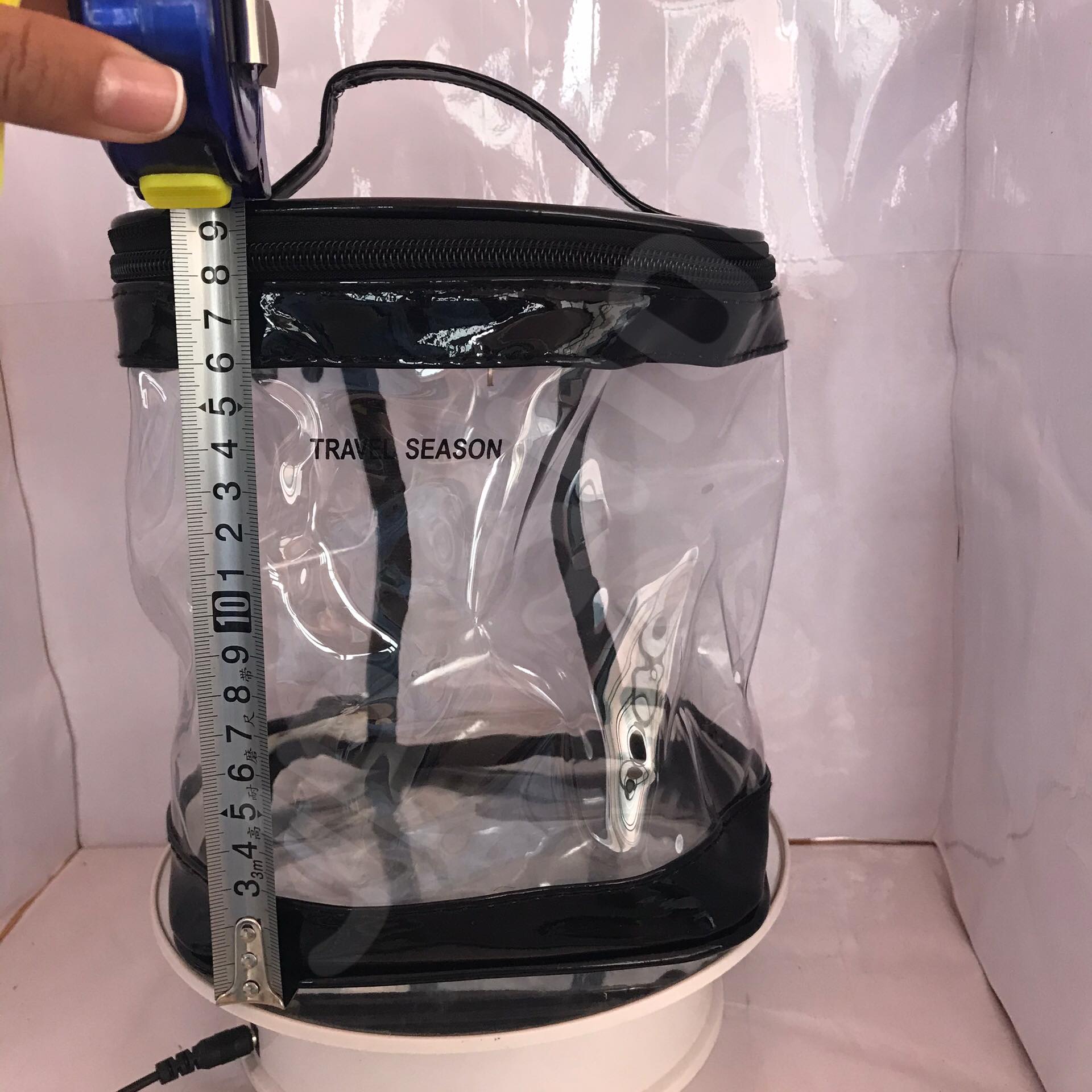 กระเป๋าใส่เครื่องสำอาง ทรงกระบอก สีดำ โปร่งใส ราคา/1 ใบ #0151