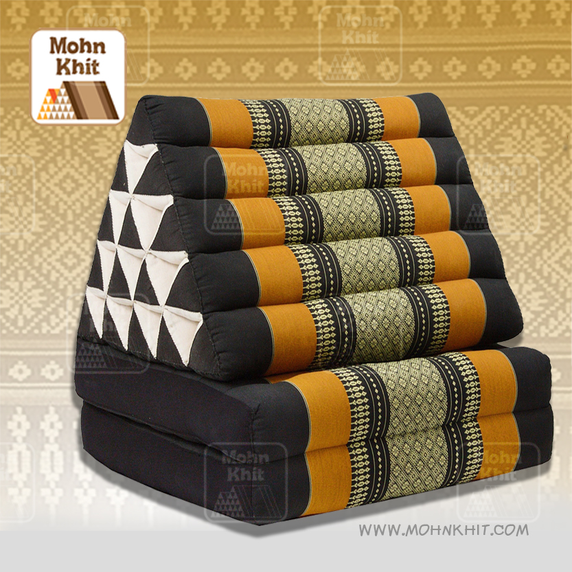 หมอนสามเหลี่ยม15 ช่อง ติดเบาะ 2 พับ 55x140x38cm Tri-angle Khit kapok100% Floor Cushions Traditional Pillow 15 holes with 2 part of mattress.