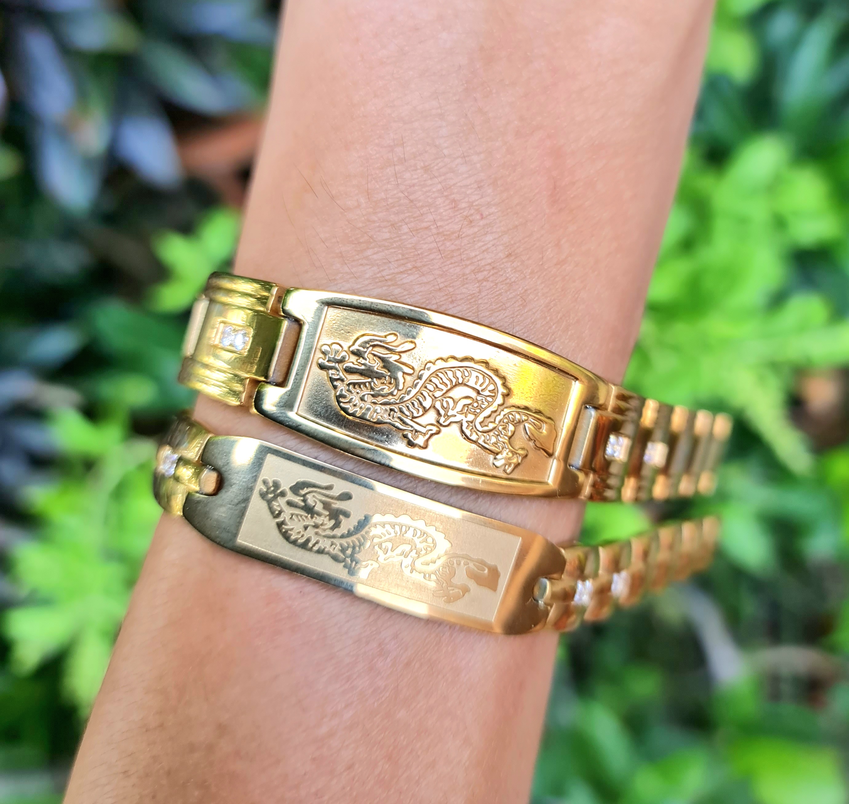 สร้อยเลสข้อมือมังกรฝังเพชร พร้อมแร่ปรับสมดุลร่างกาย ทองไมค่อนไม่ลอกไม่ดำ