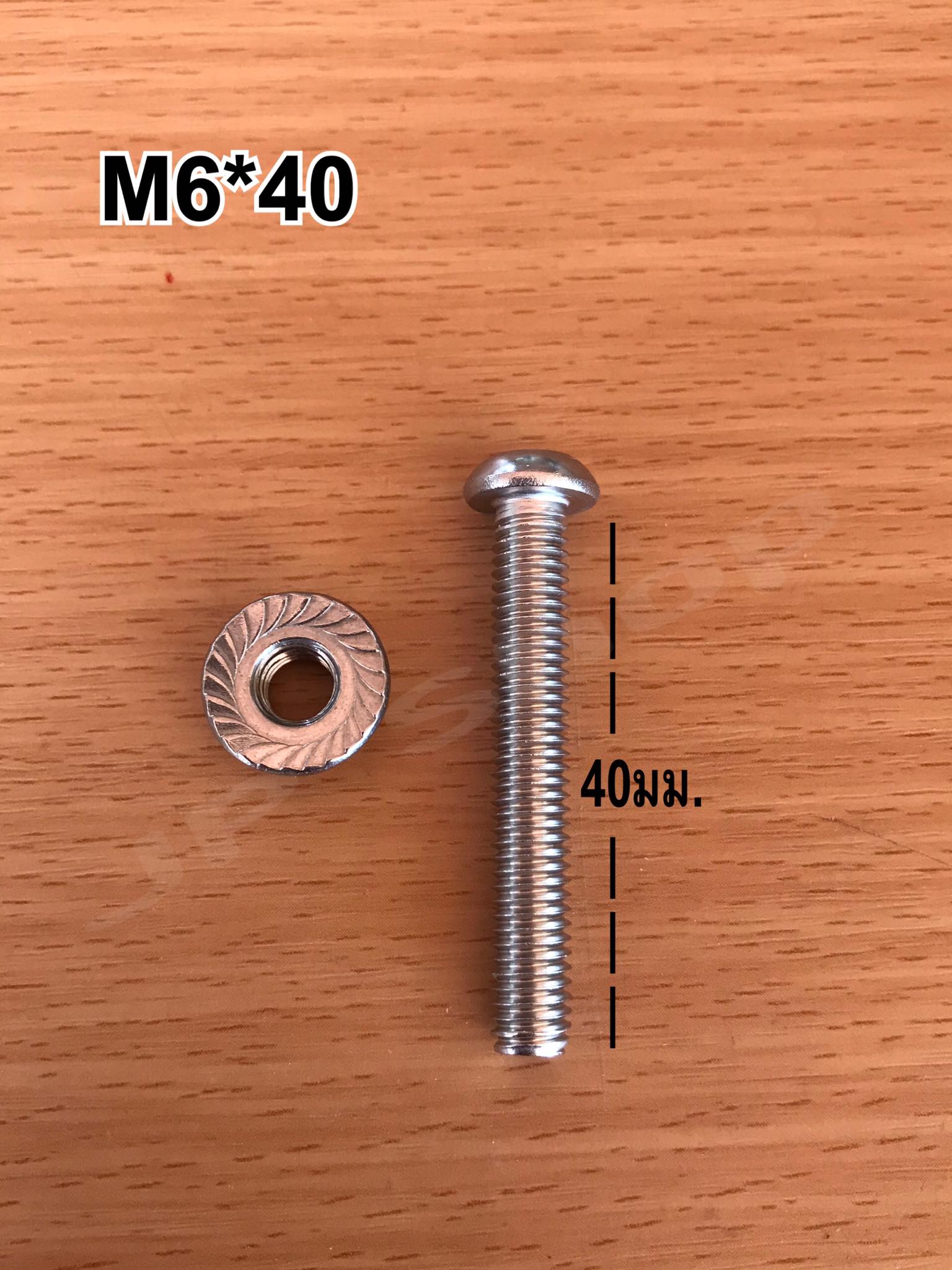 น็อต สกรู น็อตสแตนเลสขนาดM6*40มม. พร้อมหัวน็อต (ดอกจันทร์) #6640