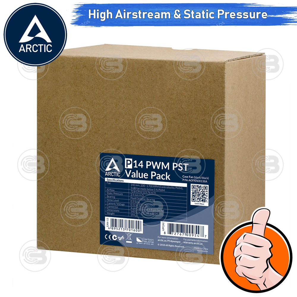 [CoolBlasterThai] ARCTIC P14 PWM PST BLACK (140 mm.) X5 Value Pack PC Fan Case ประกัน 6 ปี