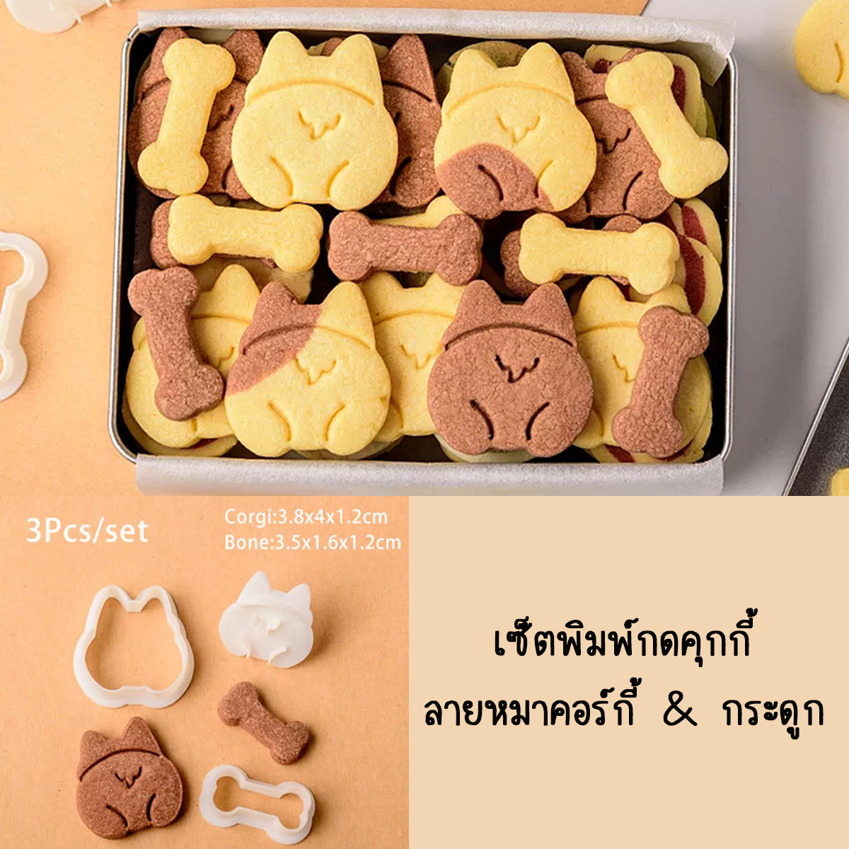 เซ็ตพิมพ์กดคุกกี้ลายน้องหมาคอร์กี้ & กระดูก 2 ลาย