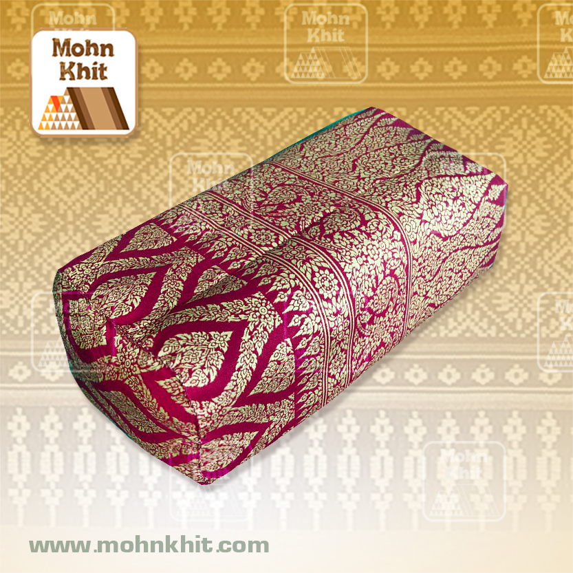 หมอนหนุนผ้าพิมพ์ทอง แดงทับทิม ของรับไหว้ ,The original Khit Rectangle health Pillow Thai Bolster Lumber 33x15x13 cm