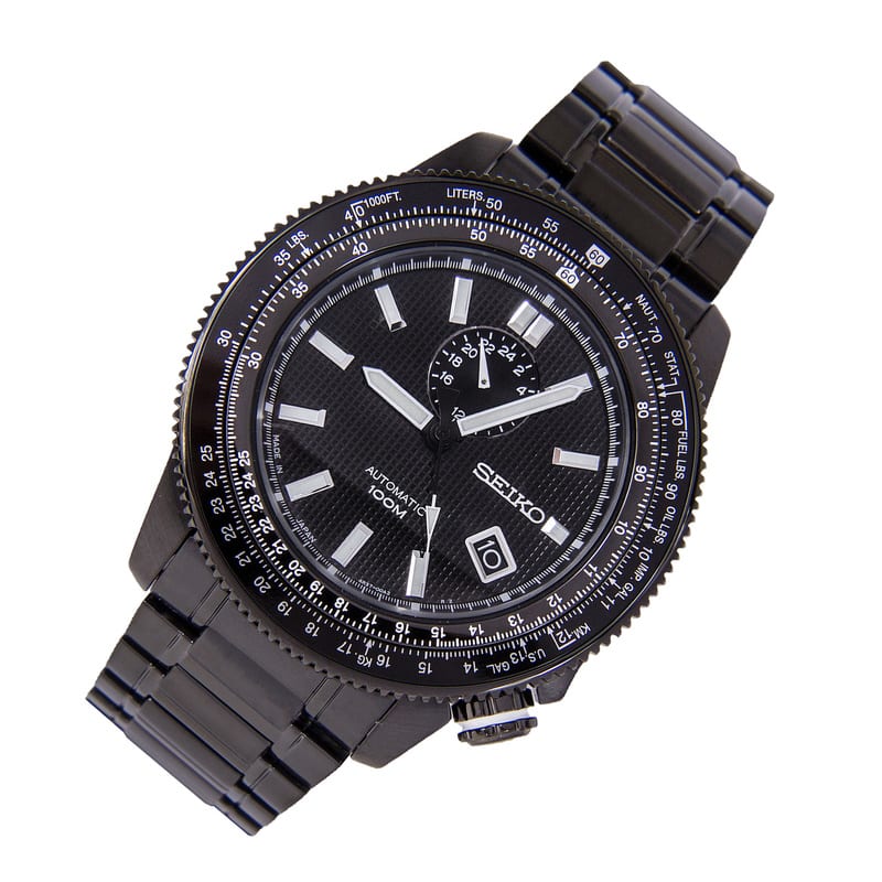 นาฬิกาผู้ชาย Seiko หน้ากลมดำ Auto Tachymeter สายเหล็กรมดำ รุ่น SSA007
