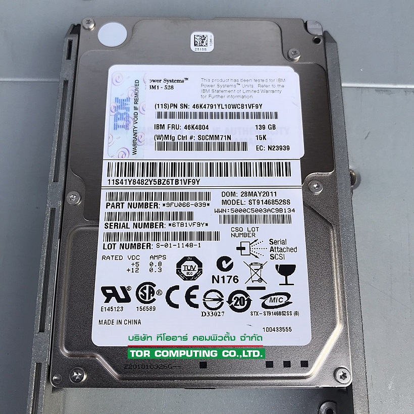 REF, IBM 46K4791 / 46K4804 / FC1947 / CCIN19B0 [TorCompTH Thailand - ขาย จำหน่าย ราคา] IBM 139GB 15K SAS SSF-2 HDD for IBM i, IBM 5887 EXP24S