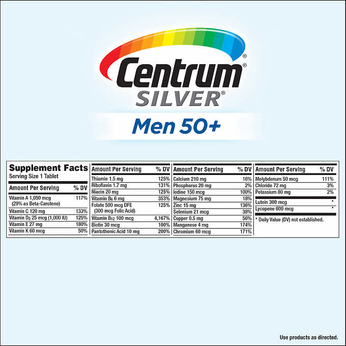 Centrum Silver Men 50+ 275 tablets อาหารเสริมวิตามินรวม สำหรับผู้ชาย อายุ 50 ปีขึ้นไป