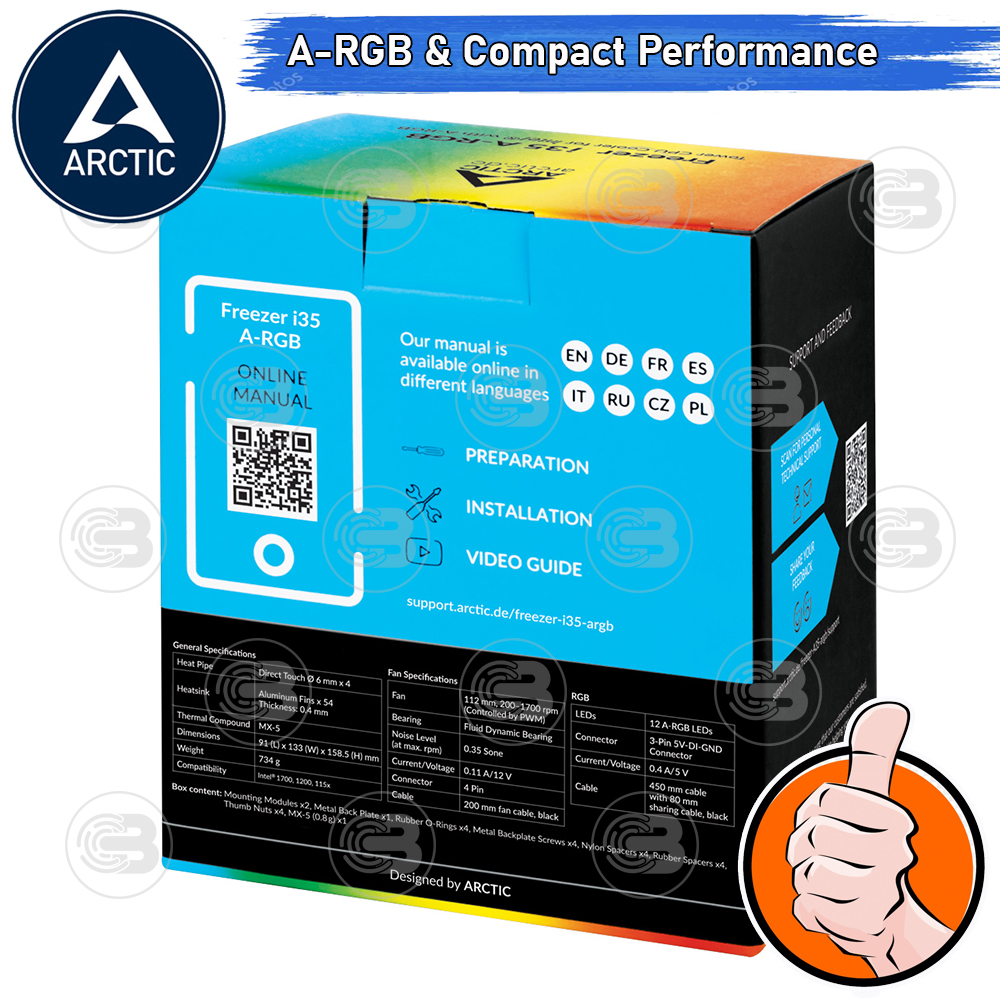 [CoolBlasterThai] Arctic Freezer i35 A-RGB Tower CPU Cooler for Intel ประกัน 6 ปี (LGA1851/1700 Ready)