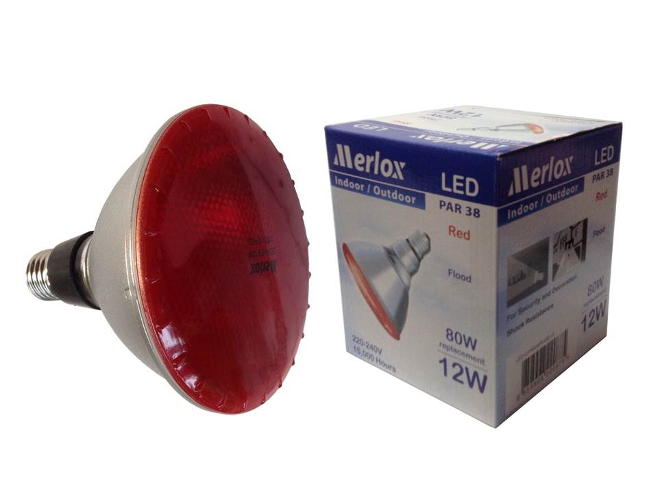 หลอด PAR38 LED 12W 220-240V E27 สีแดง MERLOX