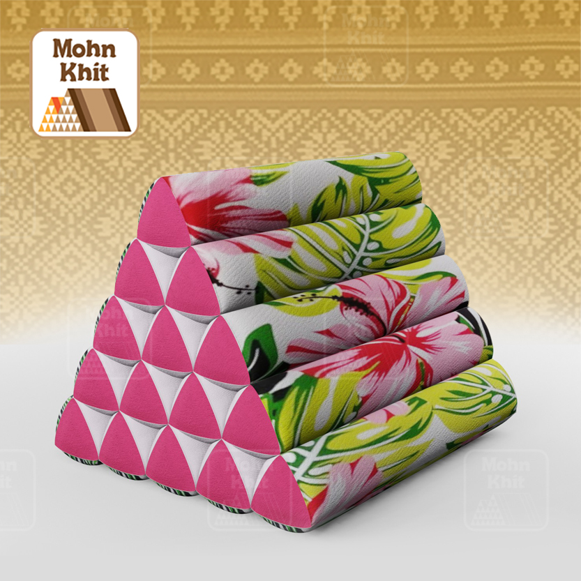 หมอนสามเหลี่ยม15ช่องเดี่ยว ประกบลายDesign 52cmx36cmx32cm// Thai Tri-angle Cotton Design Traditional Floor Cushions.