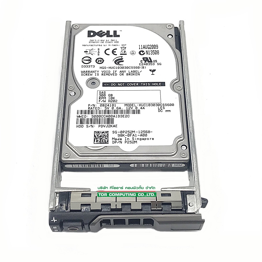 REF, Dell 0P252M / P252M / 0B24181 [TorCompTH Thailand - ขาย จำหน่าย ราคา] Dell 300GB 10K SAS 2.5IN HDD (HUS103030CSS600) with tray R310 R410 R510 R610 R710