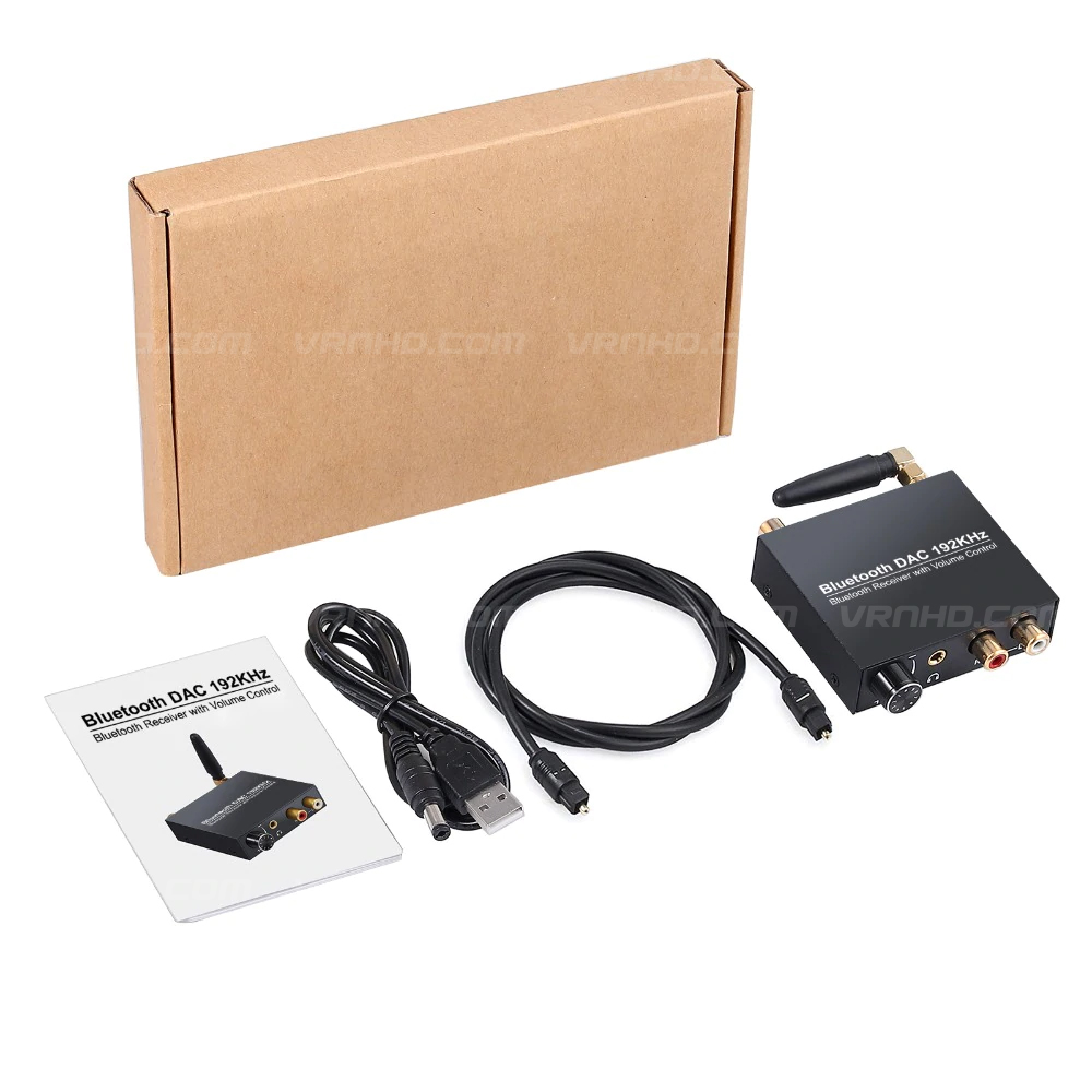 192kHz/24bit Digital to Analog Audio Converter Plus Bluetooth Receiver V5.0 with Output Volume Adjustment