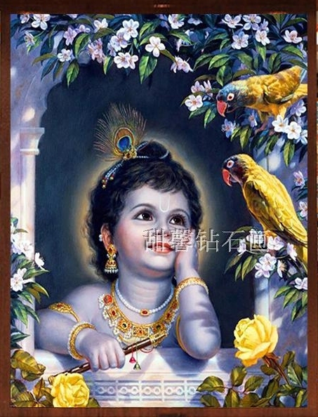 ชุดภาพติดคริสตัลเหลี่ยม ลายพระกฤษณะน้อย ( งานติดเต็มภาพ ) ขนาด 40*50 ซม. คริสตัลเหลี่ยม 35 สี อุปกรณ์ครบชุด