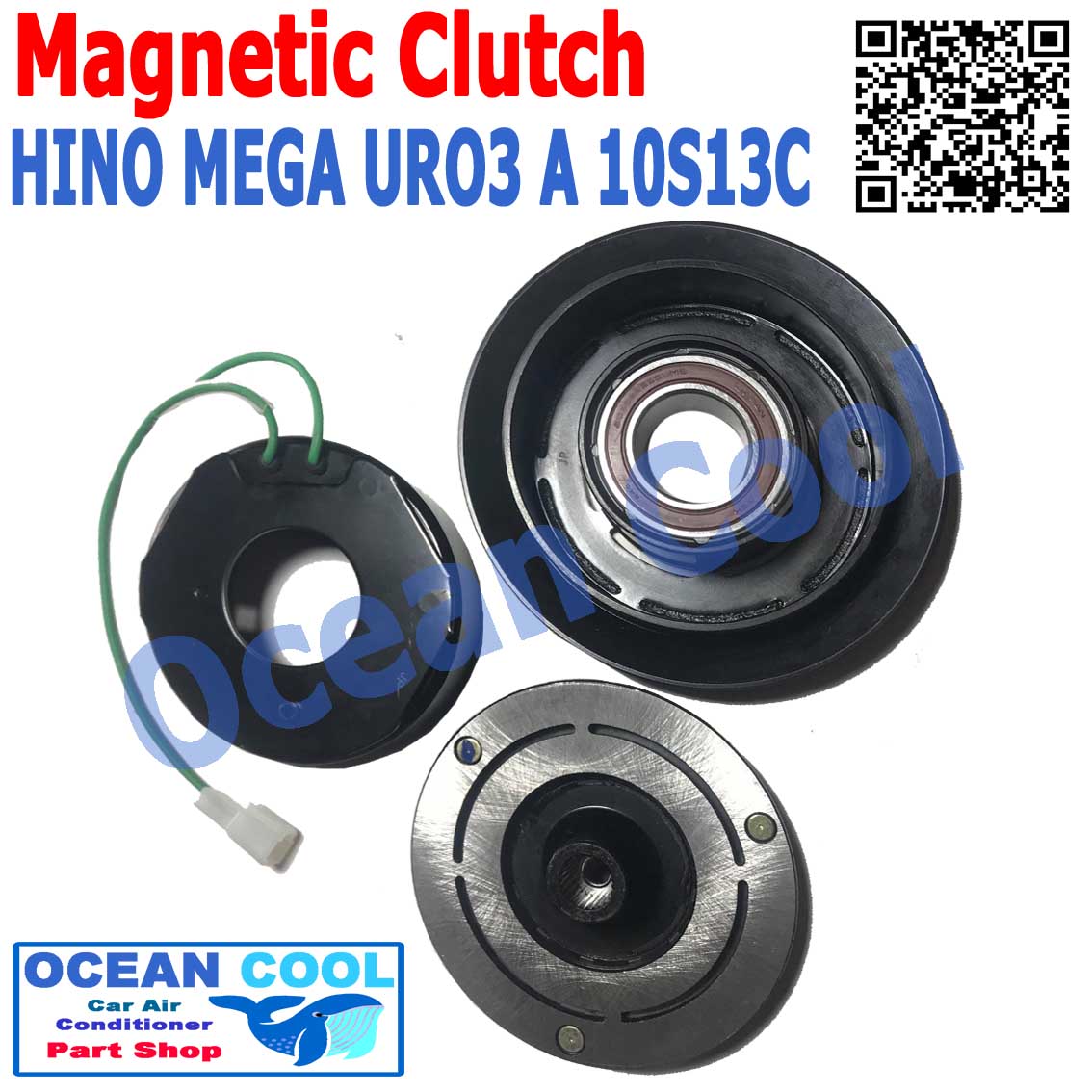 คลัชคอมแอร์ ฮีโน่ เมก้า Euro 3 10S13C ร่องสายพาน ร่อง A ลูกปืนมู่เล่ NSK แท้ Magnetic Clutch hino mega euro3 MGC0035 ชุดหน้าคลัชคอมแอร์ อะไหล่ แอร์ รถยนต์
