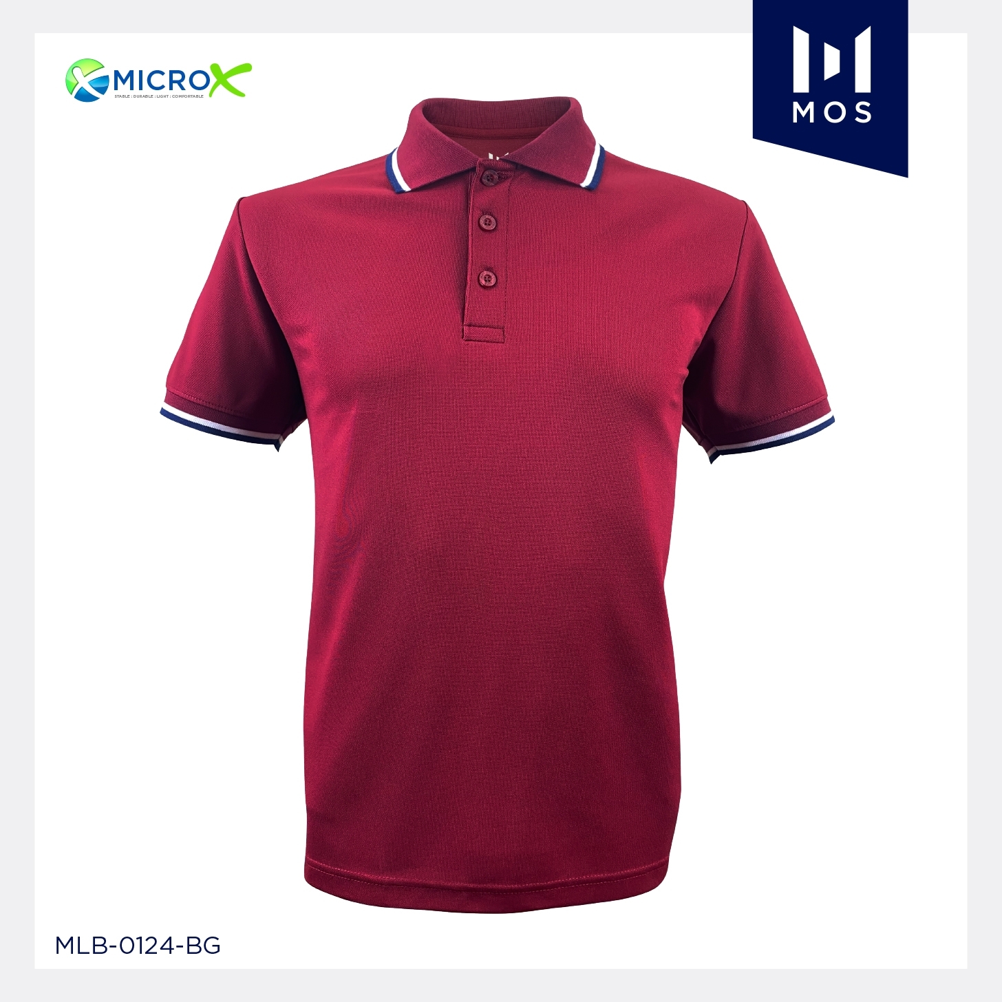 MOS POLO MicroX เสื้อโปโล เสื้อคอปก ยูนิฟอร์มพรีเมี่ยม แดงเลือดหมู ขลิบปกขาวกรมท่า
