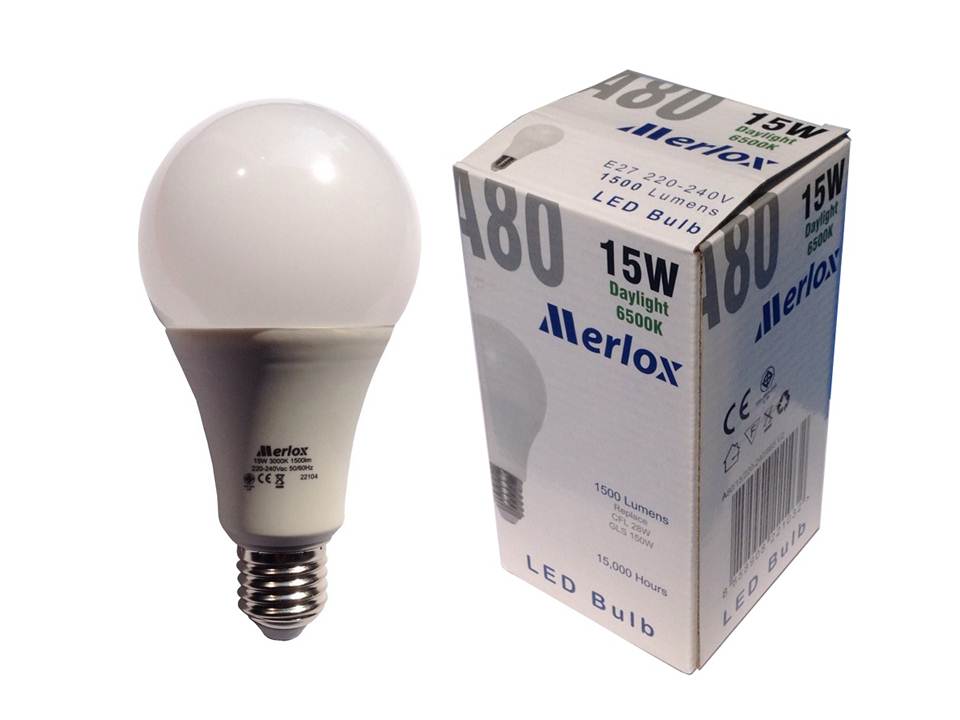 หลอดไฟ LED A80 220-240V 15W 1500LM 6500K E27 MERLOX