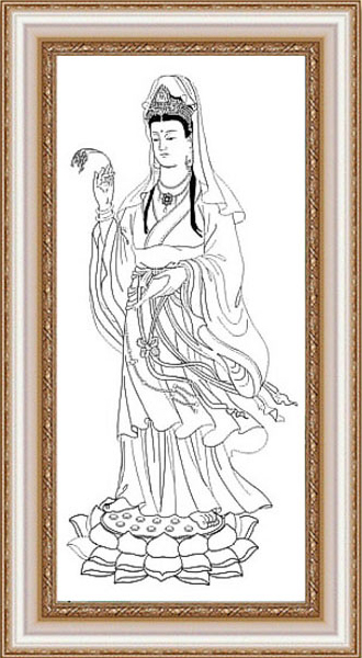 ชุดปักครอสติช ลายพระโพธิสัตว์กวนอิม ไหมปักสีดำ (ไม่มีเดินเส้น ไม่มีผังลาย ปักครั้งละ 3 เส้นเล็ก) ขนาด 40*79 ซม.ผ้าครอสติช 11CTพิมพ์ลายปักบนผ้า ไหมคอตตอน 4 สี ไม่มีผังลาย สีปักน้อยพิมพ์ผังลายลงบนผ้าเลย เข็ม