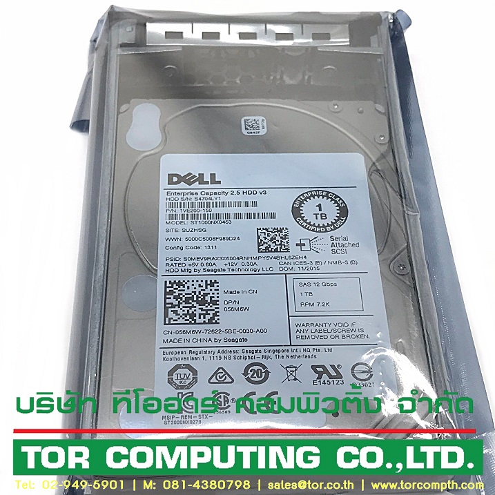 Dell 056M6W 56M6W [TorCompTH Thailand] Dell 1TB 7.2K 12Gbps NL SAS 2.5IN HDD 1VE200-150 / ST1000NX0453 for Gen13 R630 R730