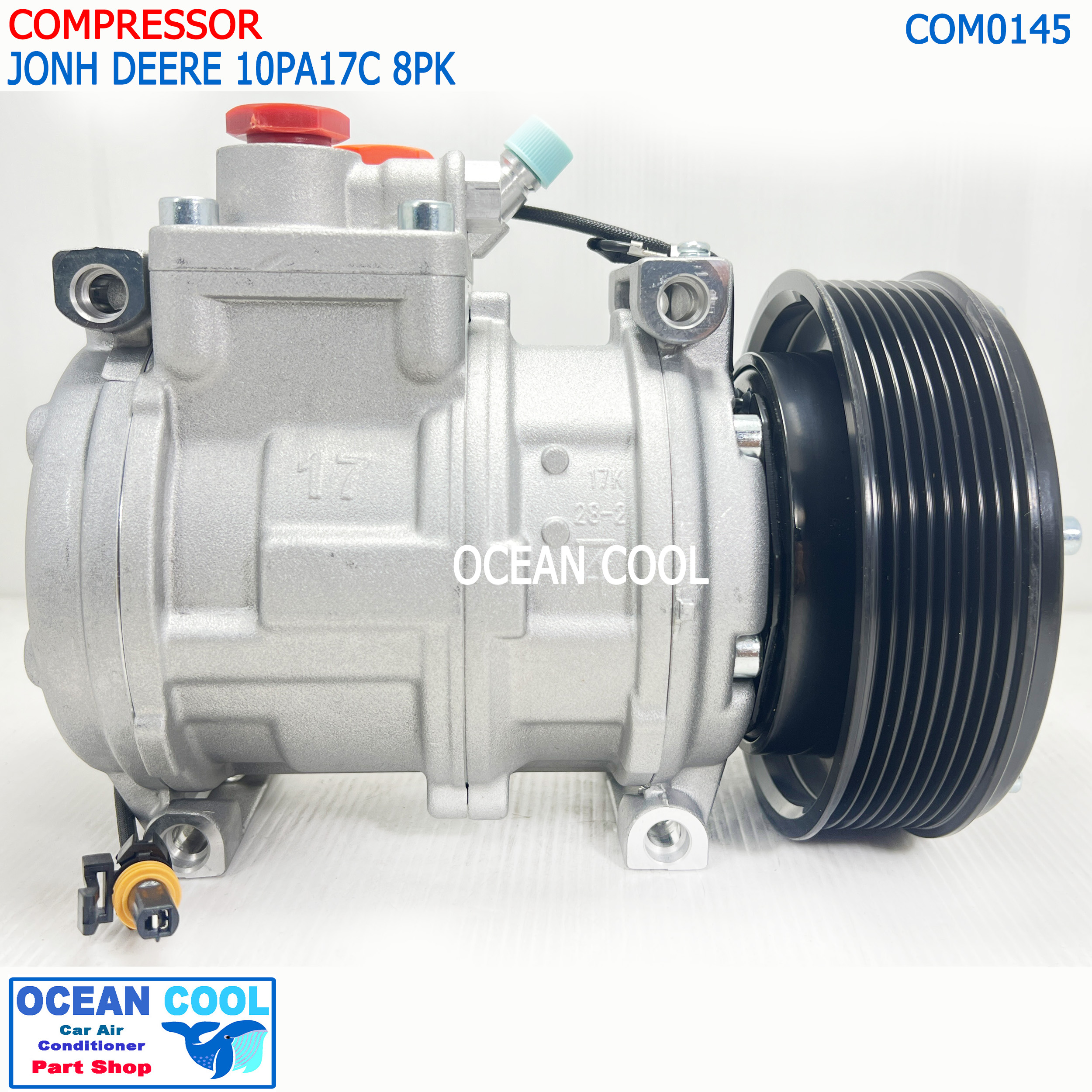 คอมแอร์JONH DEERE 10PA17C 8PK 12v com0145 จอห์น เดียร์ คอมแอร์รถตัดอ้อย รถไถ รถแทรกเตอร์