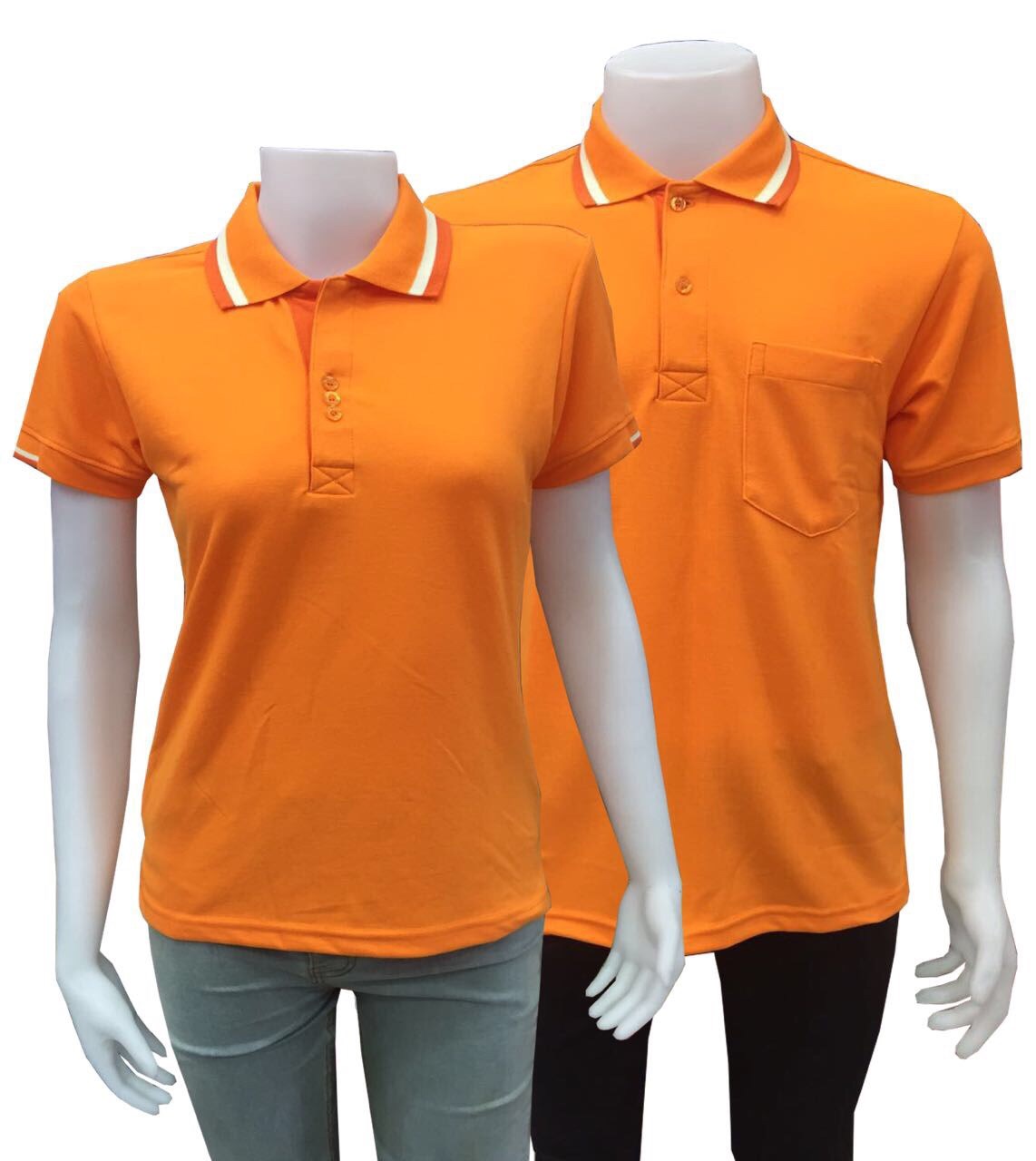 เสื้อโปโล เสื้อทีม เสื้อยูนิฟอร์ม สีส้มสว่างขลิบปก