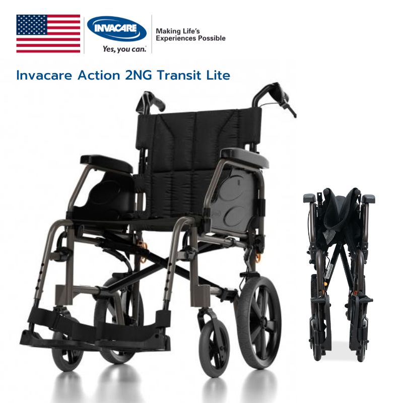 รถเข็นผู้ป่วย วีลแชร์ผู้สูงอายุพกพา รุ่นใหม่ ยี่ห้อ Invacare รุ่น Action 2NG Transit Lite รับประกัน 2 ปี