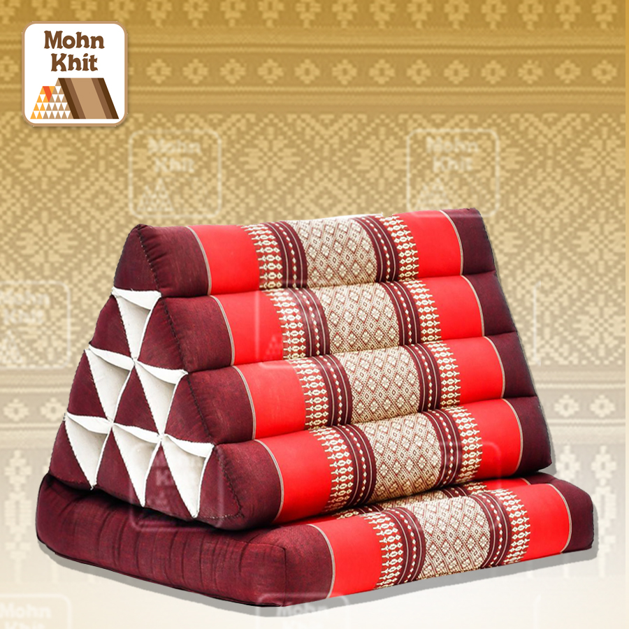 หมอนสามเหลี่ยม 10 ช่องติดเบาะ 1 พับ 50x76x35Cm Tri-angle kapok 100%Traditional Floor Cushions 10 holes with 1part of mattress.