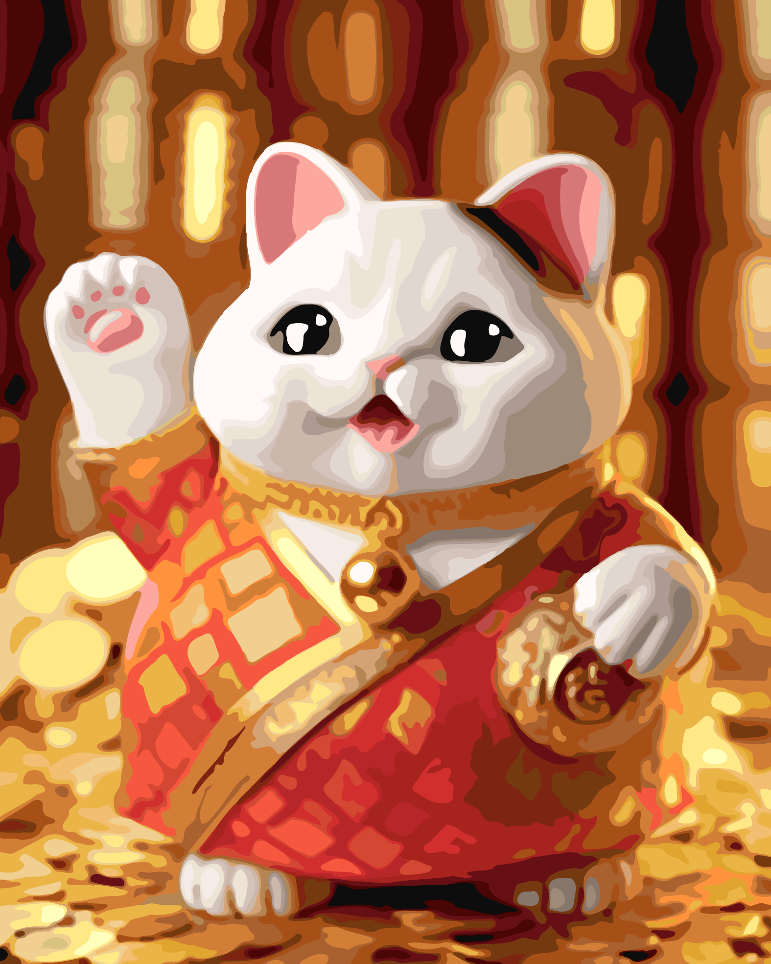 RC018 ภาพระบายสีตามตัวเลข "แมวกวักทอง"