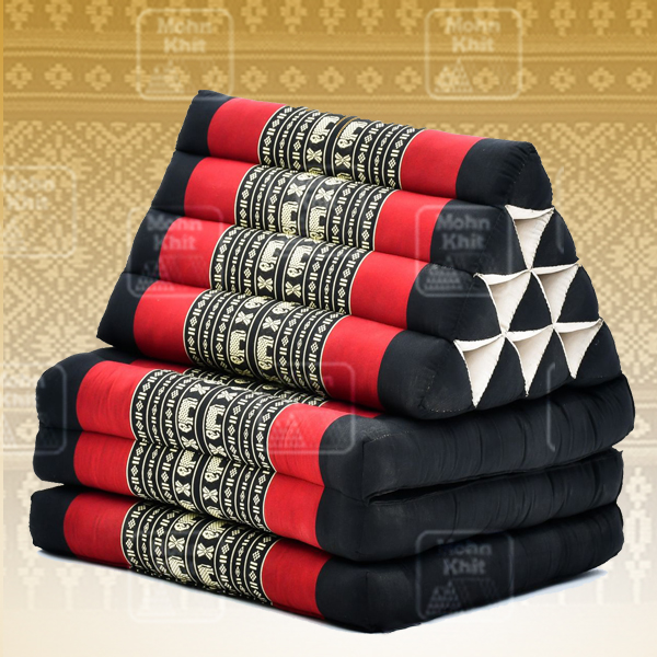 หมอนสามเหลี่ยมฝ้ายขิด 10 ช่องติดเบาะ 3พับ 53x165x30cm// Tri-angle kapok100%Traditional Floor Cushions 10 holes with 3 part of mattress.