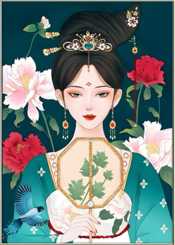 ชุดปักครอสติช ลายสาวงามจีน (งานปักเต็มลาย ไม่มีเดินเส้น) ขนาด 55*74 ซม.ผ้าครอสติช 11CTพิมพ์ลายปักบนผ้า ไหมคอตตอน 39 สี ผังลาย เข็ม