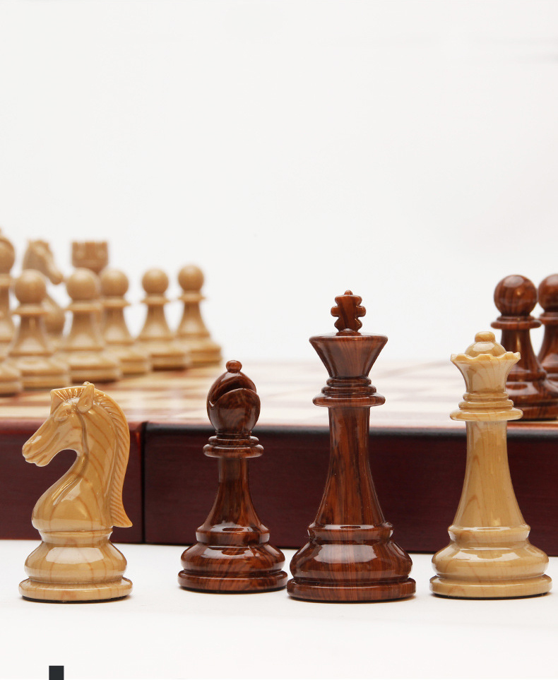 ชุดหมากรุกสากลไม้ (ตัวอะคริลิคลายไม้) 2in1 Wooden Chess Set