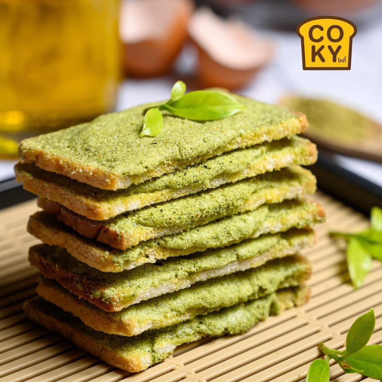 ขนมปังอบกรอบ🍞 เนยฟู Coky Crispy Butter Toast 😋อร่อย มว๊ากกกก 🧈 รสชาเขียว 🍵 (แพ็ค 3ห่อ 100฿)