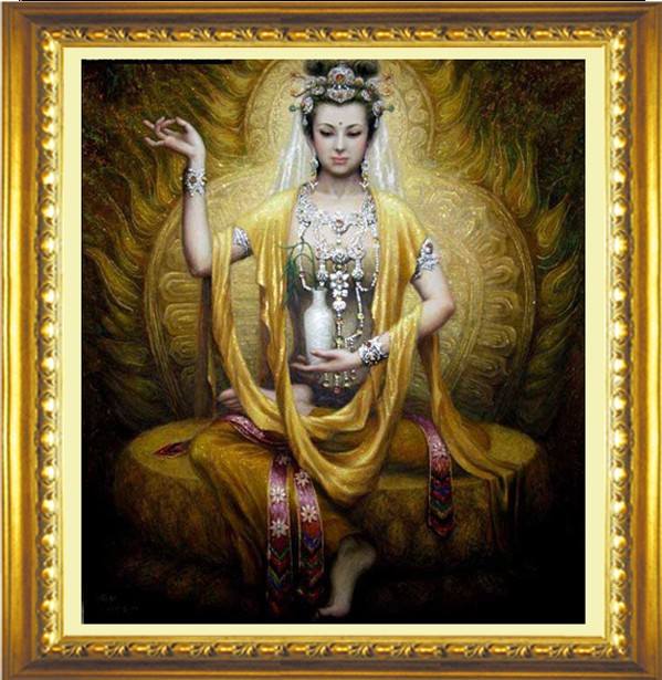 ชุดปักครอสติช ลายพระโพธิสัตว์กวนอิม (งานปักเต็มลาย ไม่มีเดินเส้น)ขนาด 82*89 ซม.ผ้าครอสติช 11CTพิมพ์ลายปักเต็มลายผ้า+ไหมคอตตอน 43 สี ผังลาย เข็ม