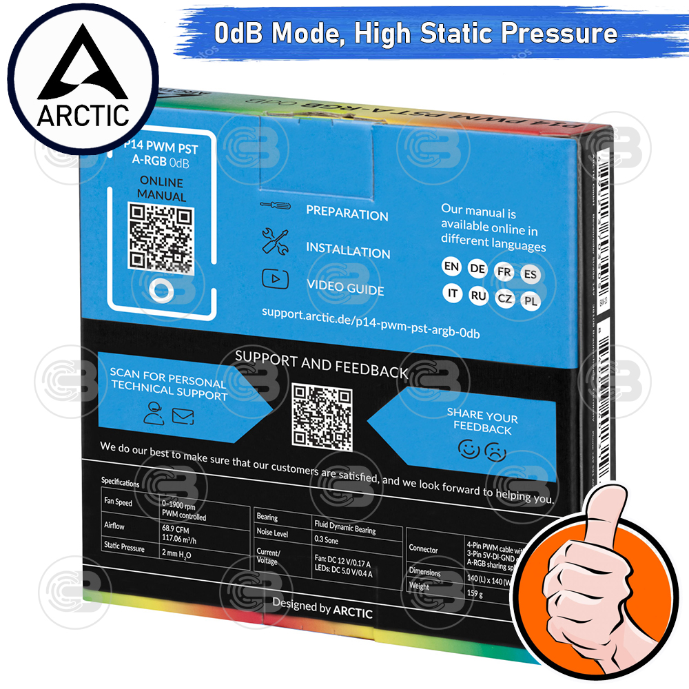 [CoolBlasterThai] ARCTIC P14 PWM PST A-RGB 0dB (size 140 mm.) PC Fan Case ประกัน 6 ปี