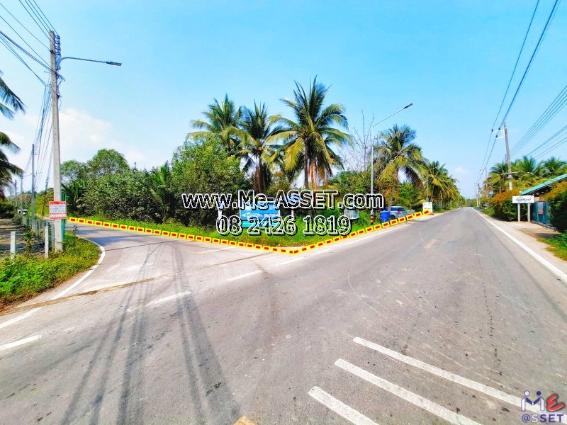 ขายที่ดินเปล่า ย่าน ทางหลวงชนบท3046 ซอยเจริญชัย คลองเขิน อำเภอเมือง สมุทรสงคราม : ใกล้บ้านสวนมะพร้าวอ่อนรีสอร์ท : 1-3-52.2 ไร่