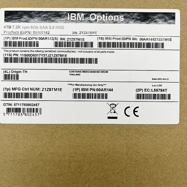 NEW IBM 00AR144 [TorCompTH Thailand] IBM 4TB 7.2K NL SAS 6Gb 3.5IN HDD for V7000 2076-112/212