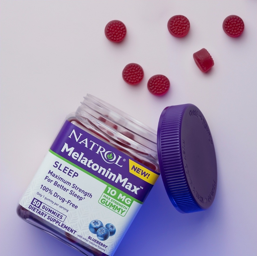(1กระปุก) Natrol Melatonin Max Single 10mg Sleep Aid Gummies #Blueberry กัมมี่เมลาโทนิน 10มก. รุ่นนี้ทานครั้ง 1 เม็ดได้ 10มก.